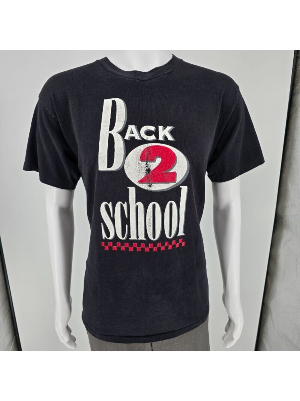 Vintage 1990s Single Stitch Tultex "Back 2 school" Black Graphic T-Shirt (M/L) - Picture 1 of 13